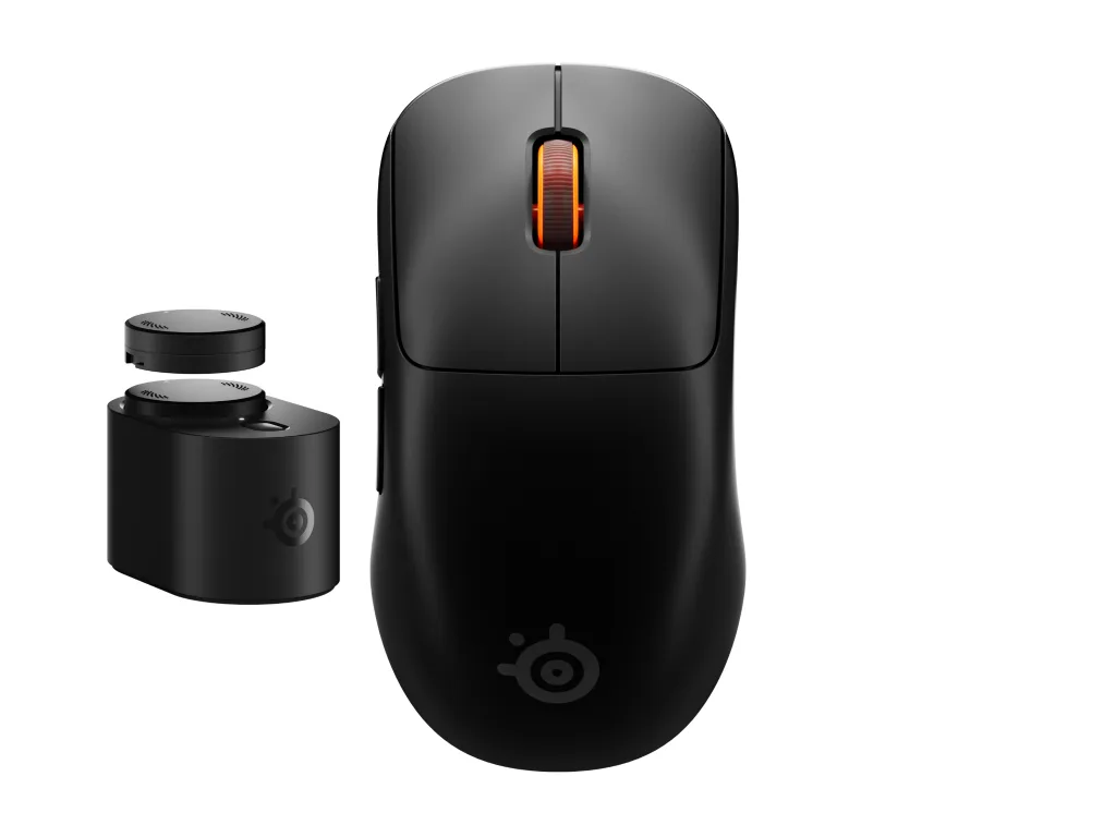 Sensei Pro ブラックを真上から見た製品画像。左に交換式バッテリーと充電ベースステーションが並ぶ