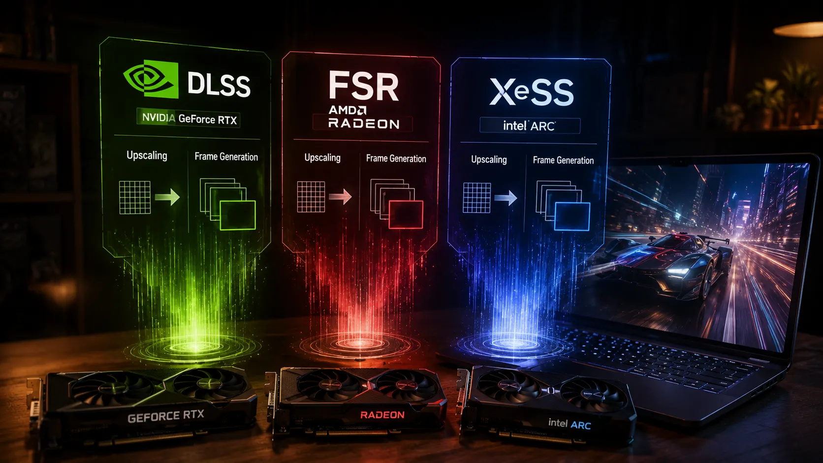 DLSS・FSR・XeSSはどのGPUで何が使えるか｜アップスケーリングとフレーム生成の対応早見表【2026年8月】
